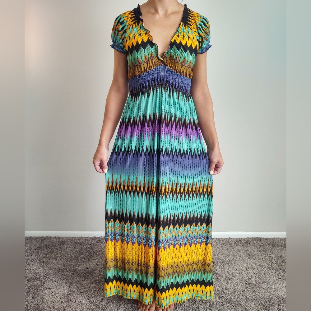Koko Breeze Colorful Pattern Maxi Dress